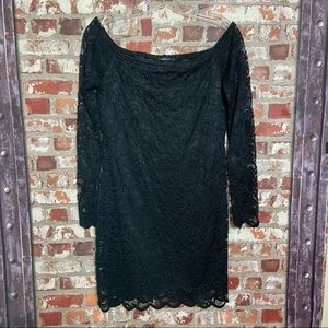 Black Floral Lace LongSleeve Off-shoulder Dress